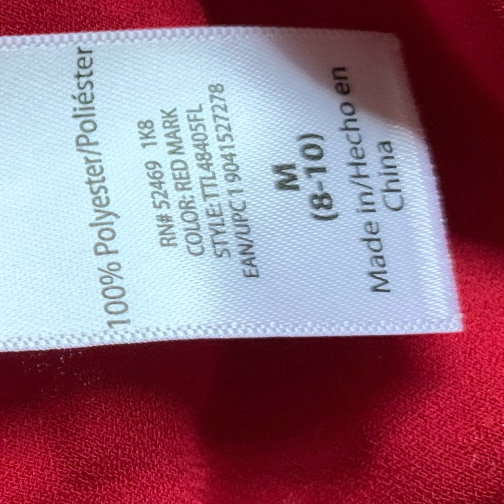 NWT Red Foil Ruffle Relaxed Fit Smocked Peasant Edwardian Holiday Blouse Sz Med - Picture 14 of 14